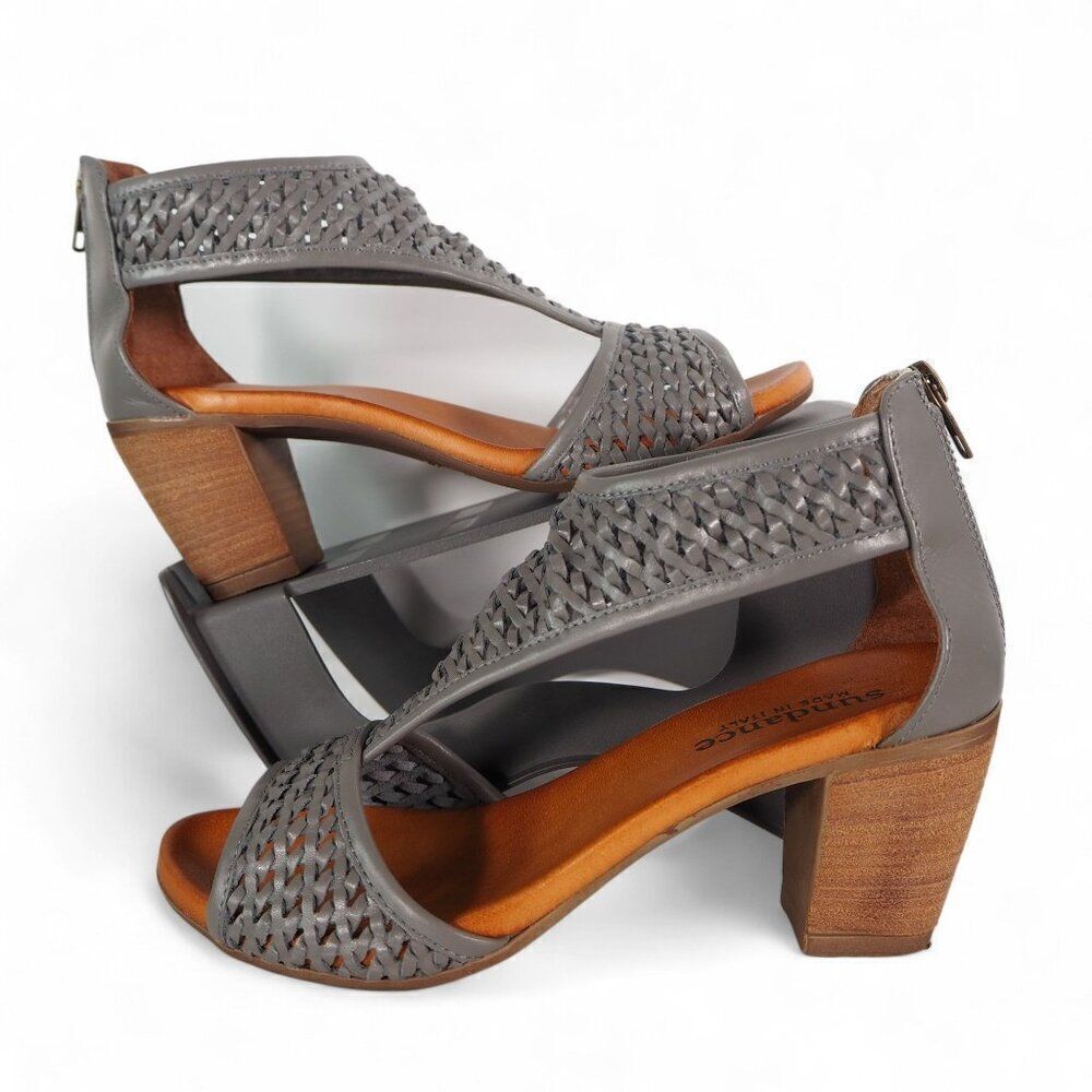 Sundance Demeter Hillside‎ Woven Leather Heeled Sandals Bluish Grey Women's 7/37